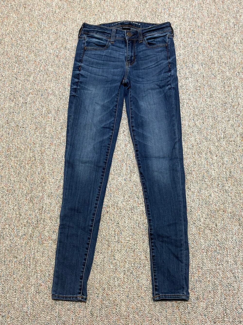 American Eagle Jeans Women's Size 4 Long Blue Jegging Super Stretch Skinny Solid